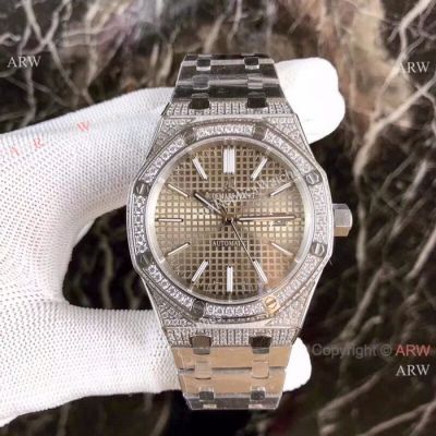 Fake Audemars Piguet Royal Oak Diamond Watches Stainless Steel Champagne Face